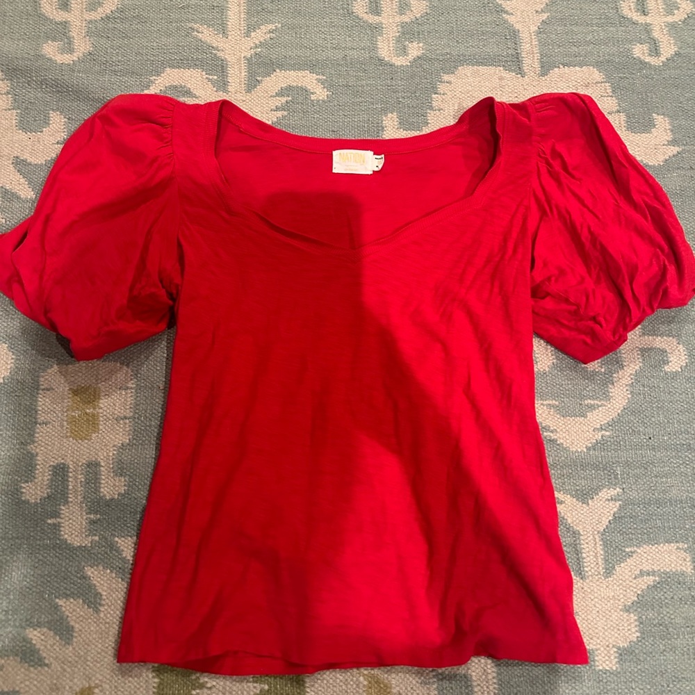 Nation red top with puffy sleeve size M EUC